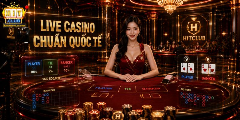 Sảnh Live Casino của thương hiệu HITCLUB mang đến góc máy quay chất lượng HD
